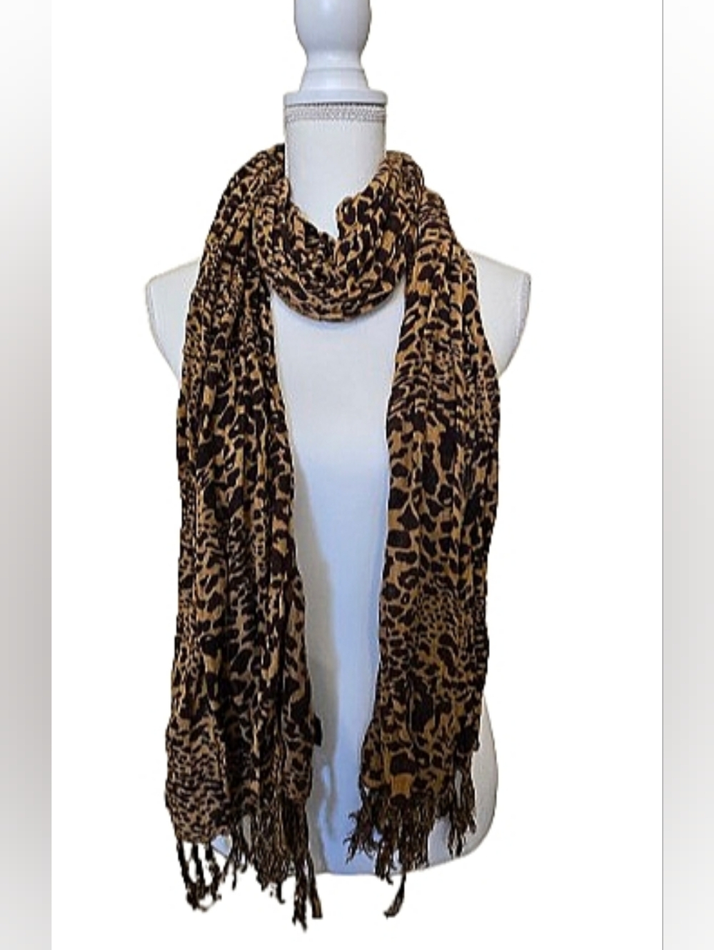Made In India Lightweight  Leopard Print Fringed Scarf